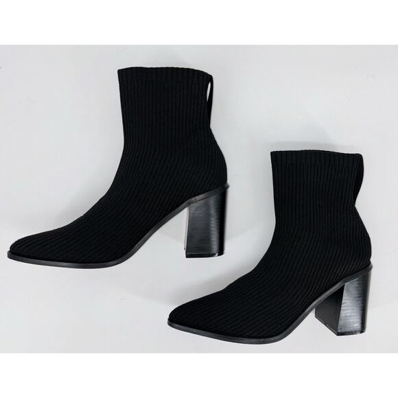 LULUS Farlie Ribbed Knit Pointed Toe Sock Boots Black Size 8 Block Heel Ankle - Picture 5 of 10
